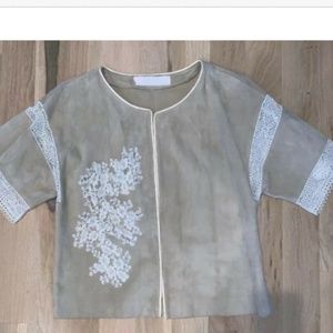 Valentino Leather Lace Top Jacket Sz 8 Vintage